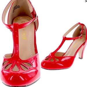 Retro Pumps with T-Strap and Comfort Sole in Ruby Red - Chase & Chloe Kimmy-36